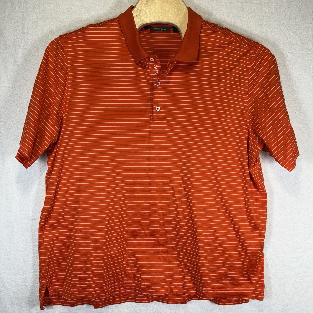 Bobby Jones Collection Men's Golf Polo Shirt Orange Striped 2XL